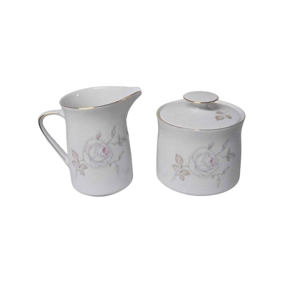 Johann Haviland Porcelain Creamer & Sugar Set Floral Gold Trim Vintage 1960